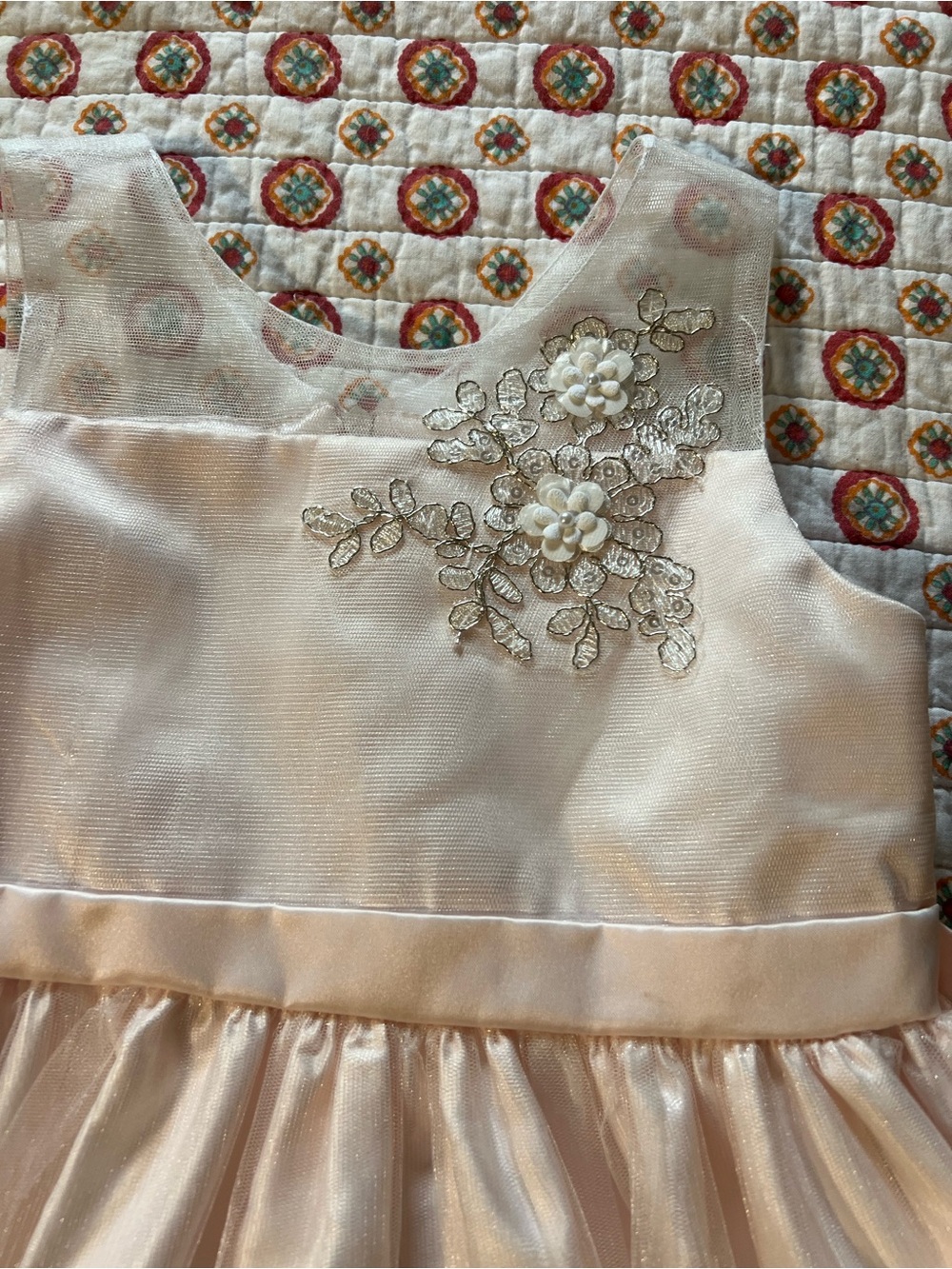 American Princess Pink Ivory Beaded Floral Lace Fit & Flare Girls Dress Size 6 - Picture 4 of 10